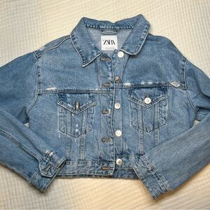 Zara Blue Jean Cropped Jacket size Medium